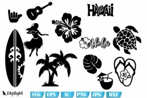 Hawaiian Clipart Aloha Silhouettes SVG PNG JPG EPS AI DXF – MasterBundles