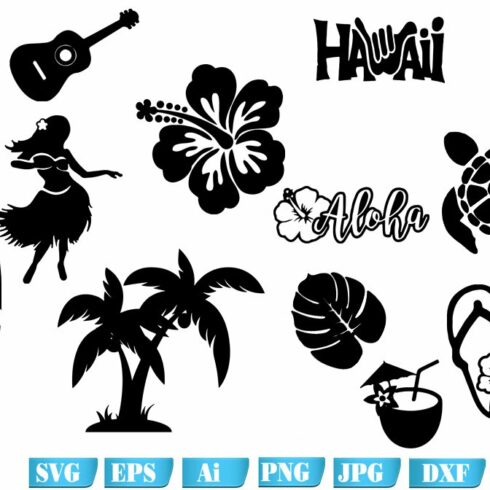 Black images with a Hawaiian theme.