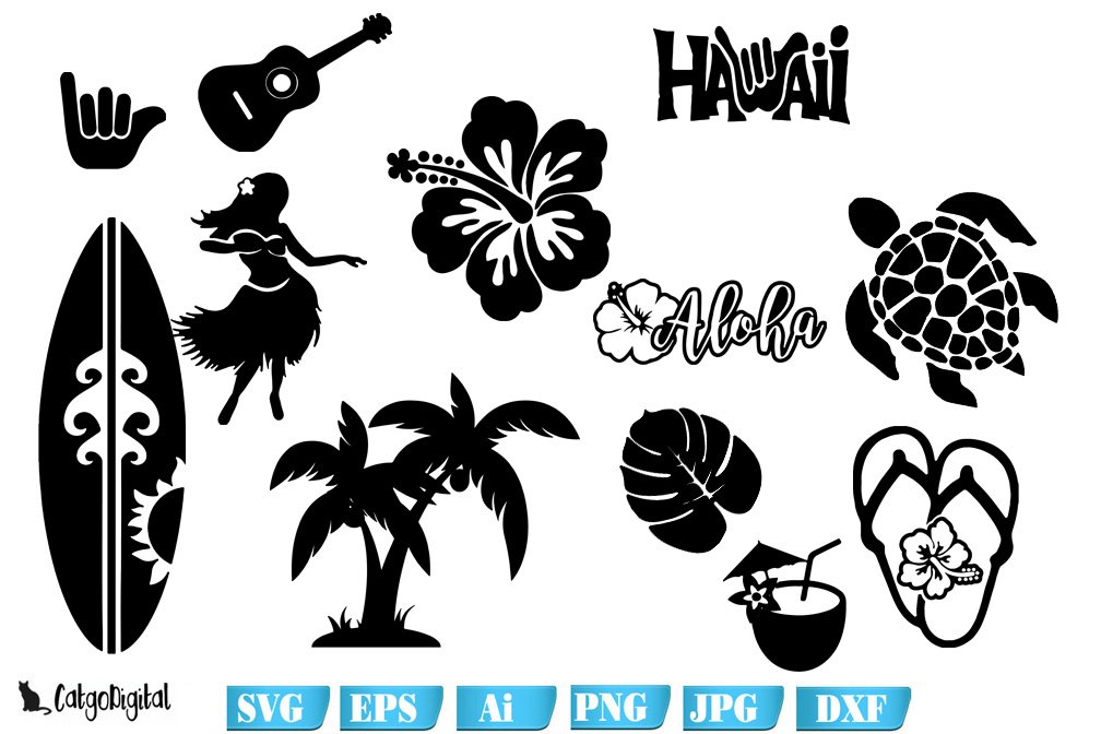 Black images with a Hawaiian theme.