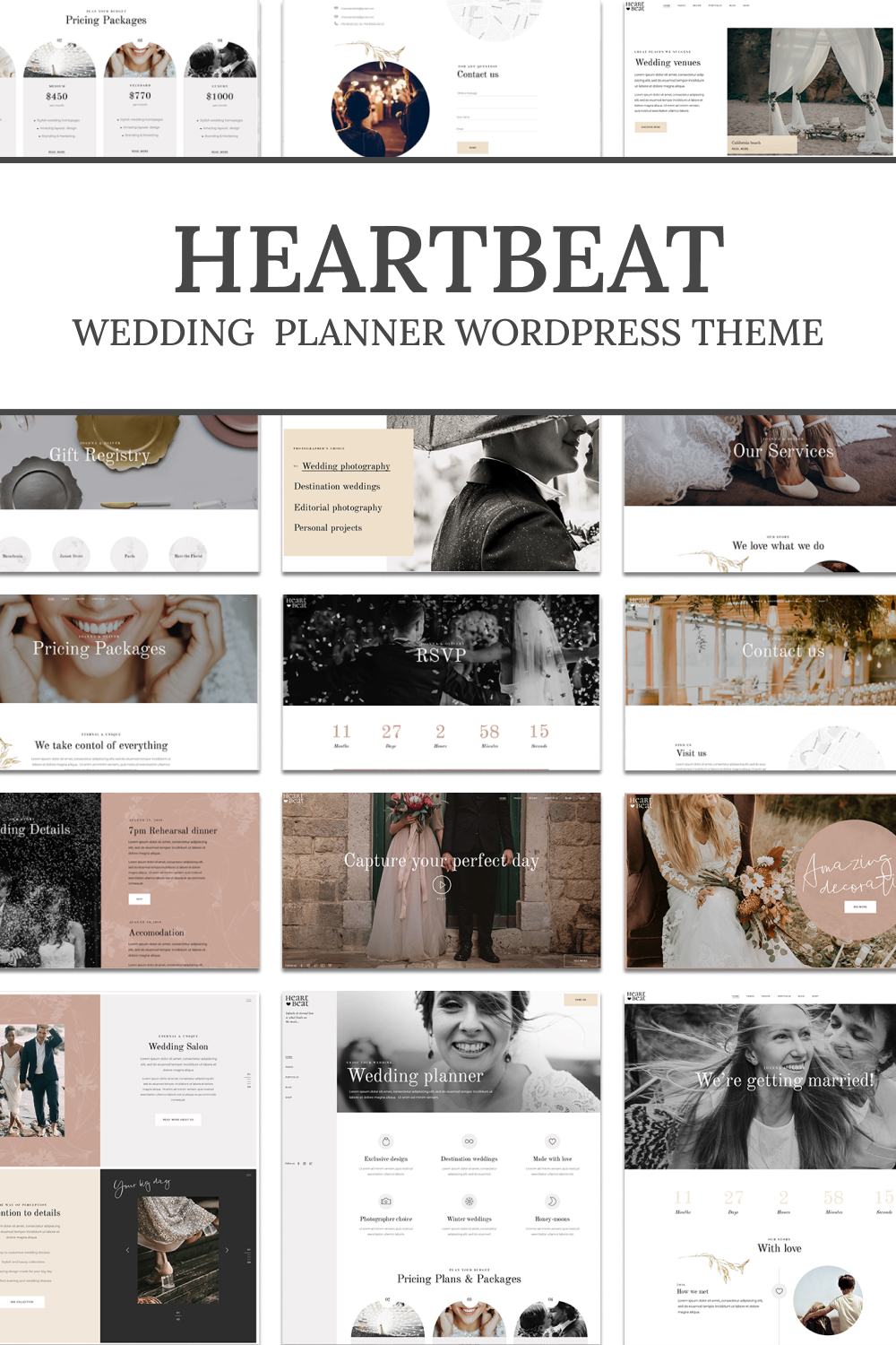 Illustrations heartbeat wedding and event planner wordpress theme of pinterest.