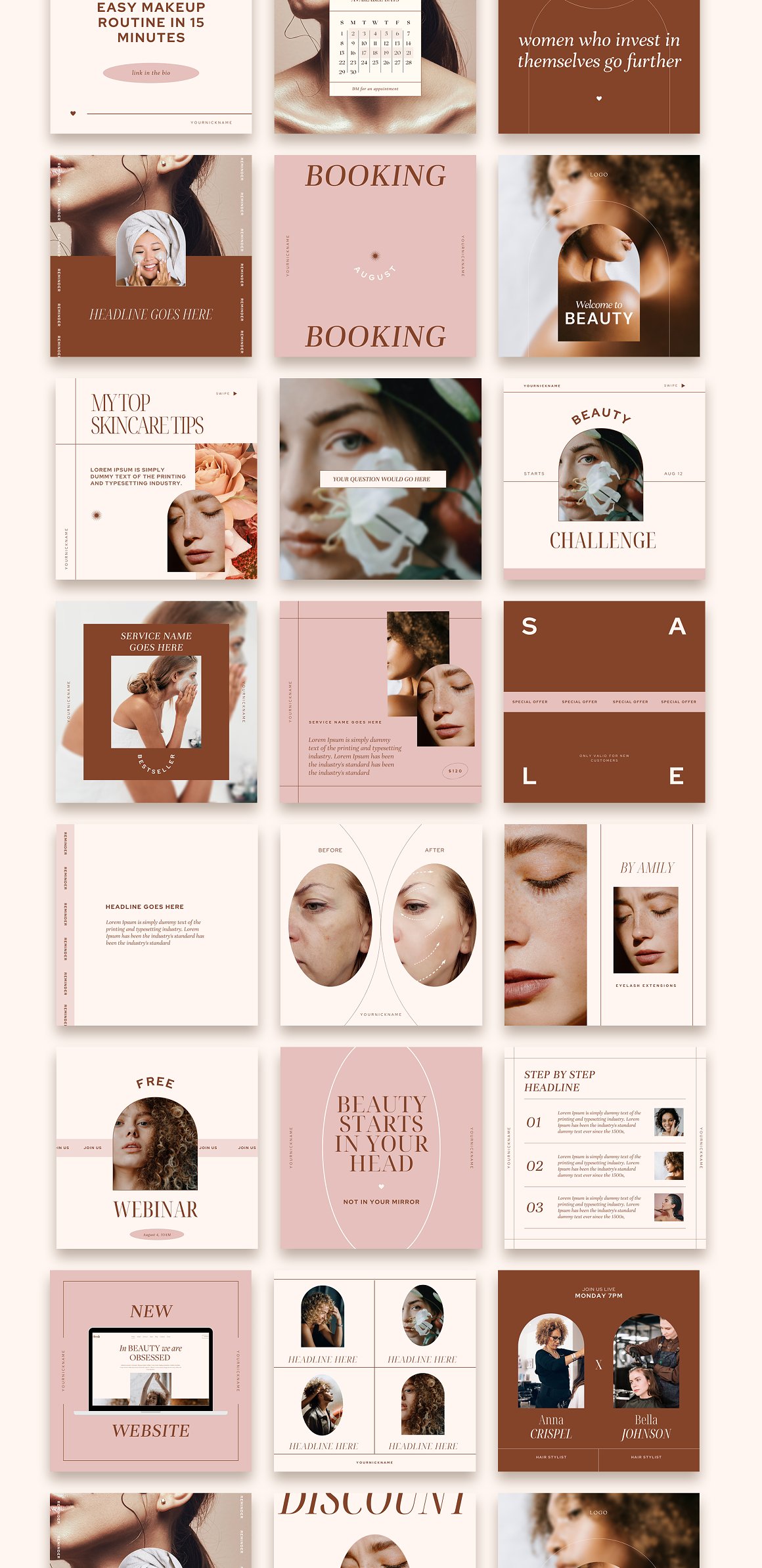 Facial grooming page templates.
