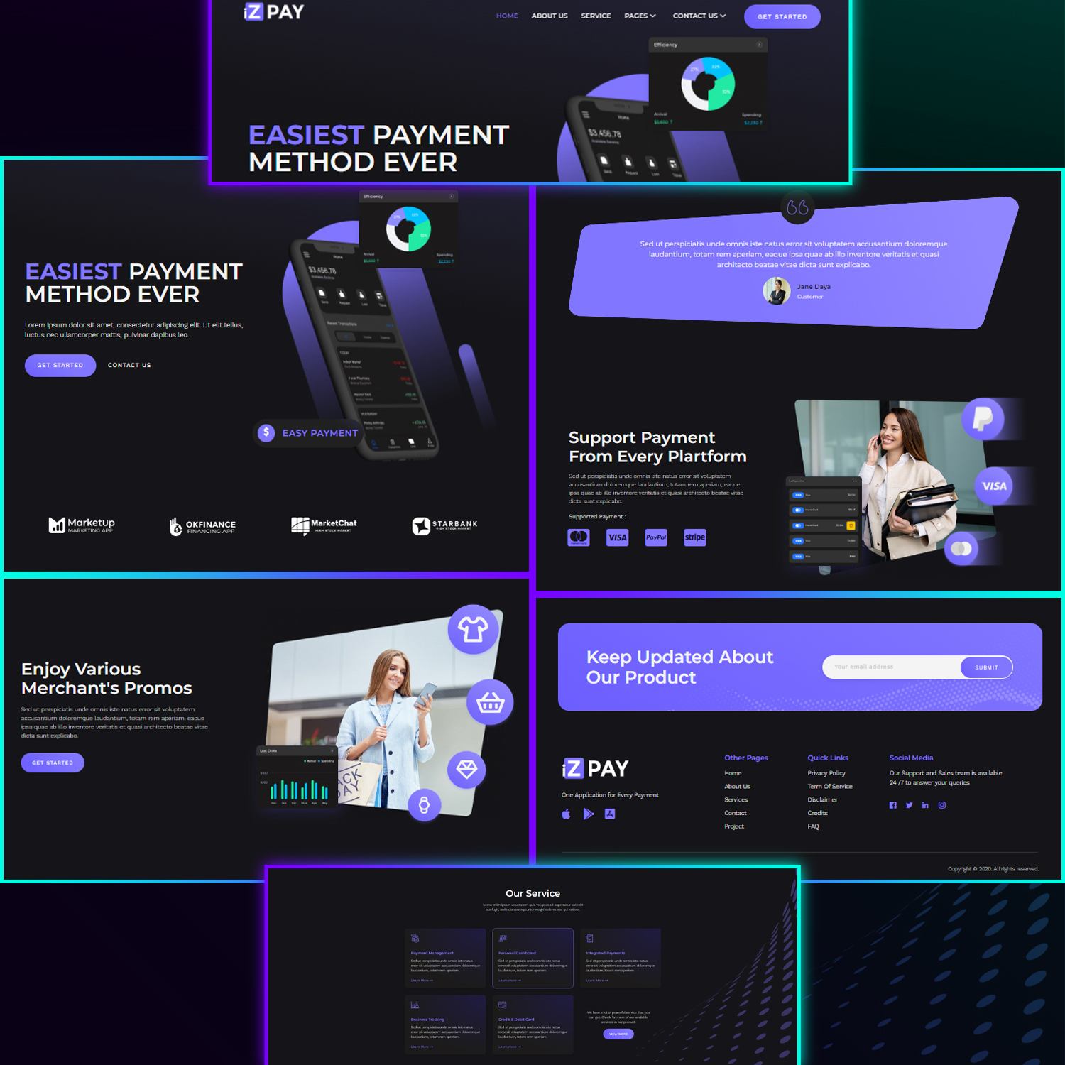 Images preview izpay mobile app fintech startup elementor template kit.