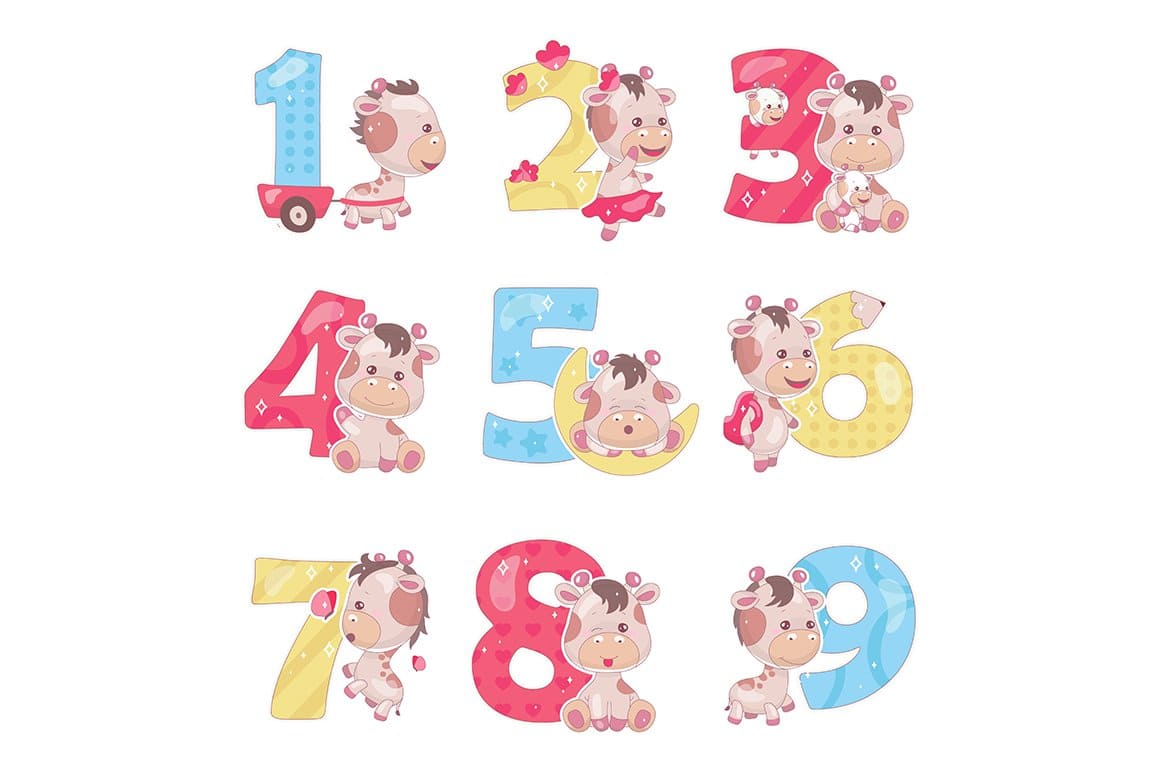 A small giraffe is drawn next to the numbers.