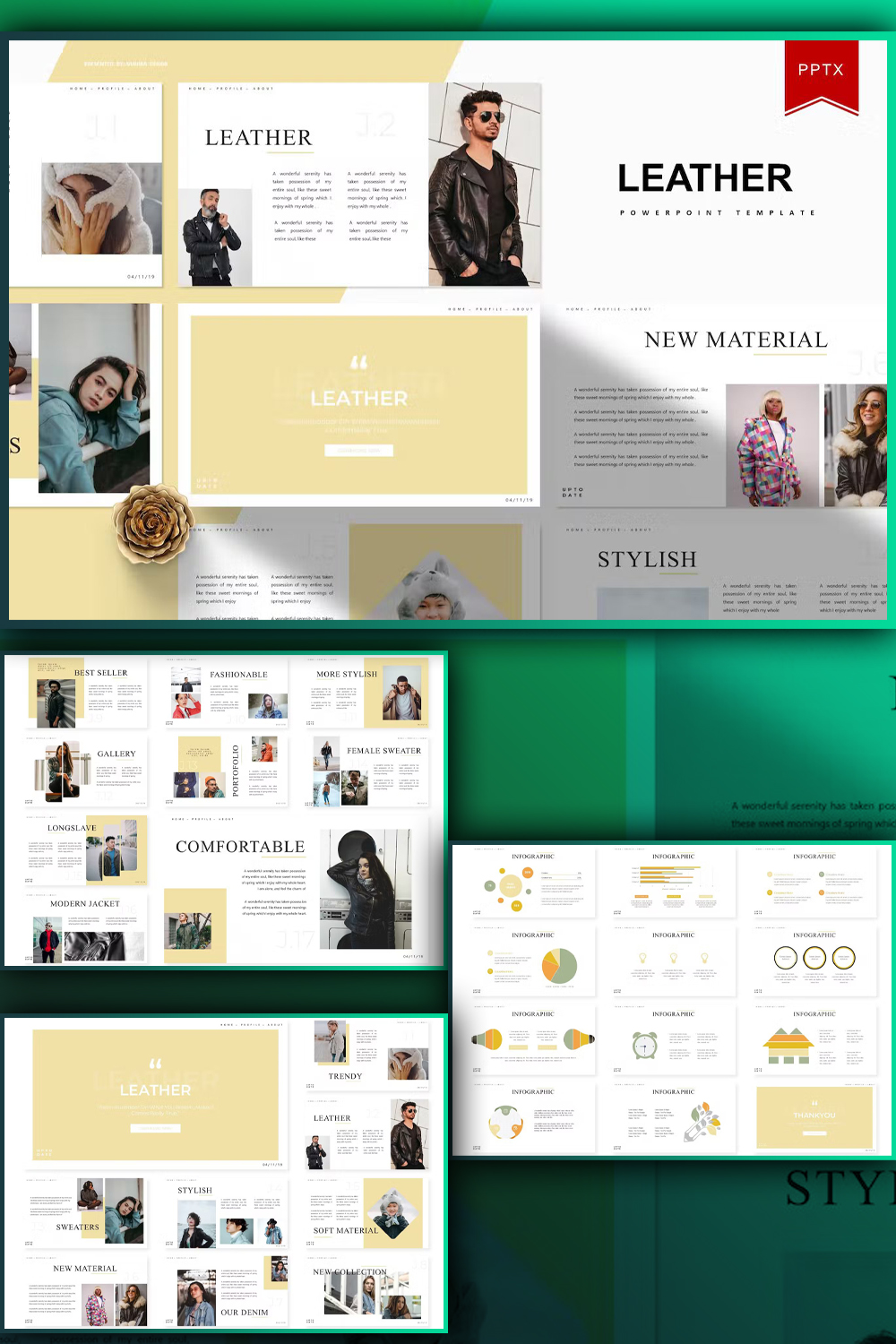 Illustrations leather powerpoint template of pinterest.