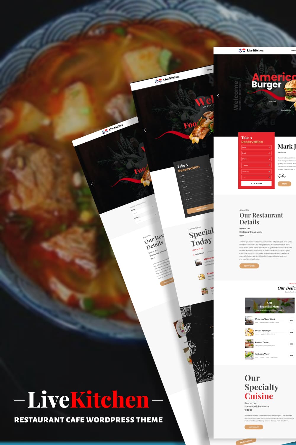 Special dishes of the Livekitchen | Restaurant Cafe WordPress Theme.