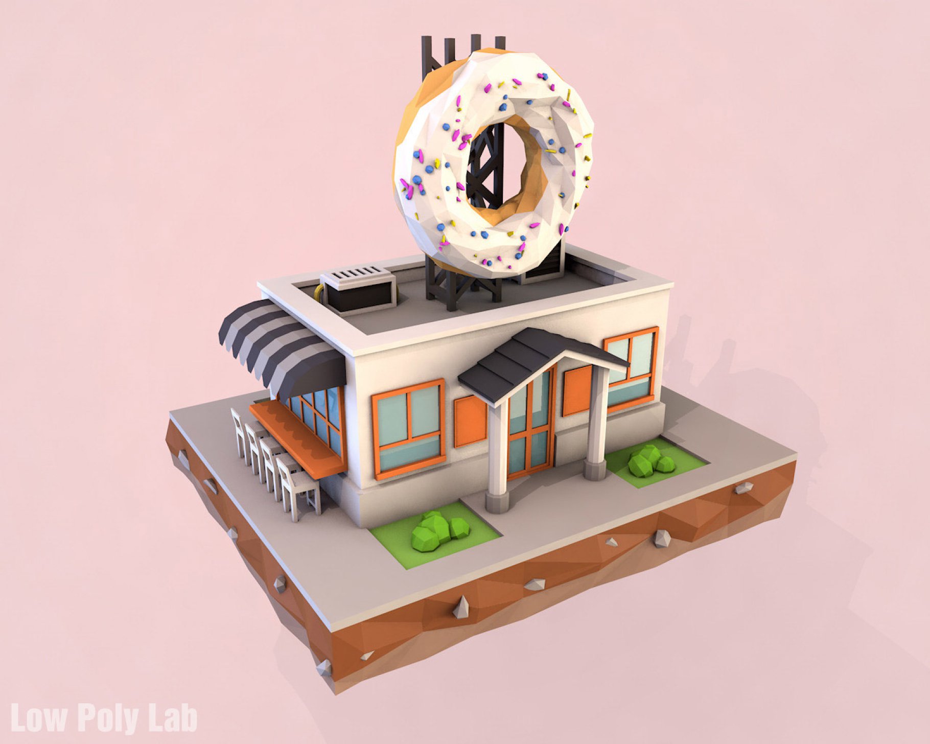 Donut and buildings.