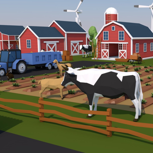 Images preview low poly farm house and animals pack.