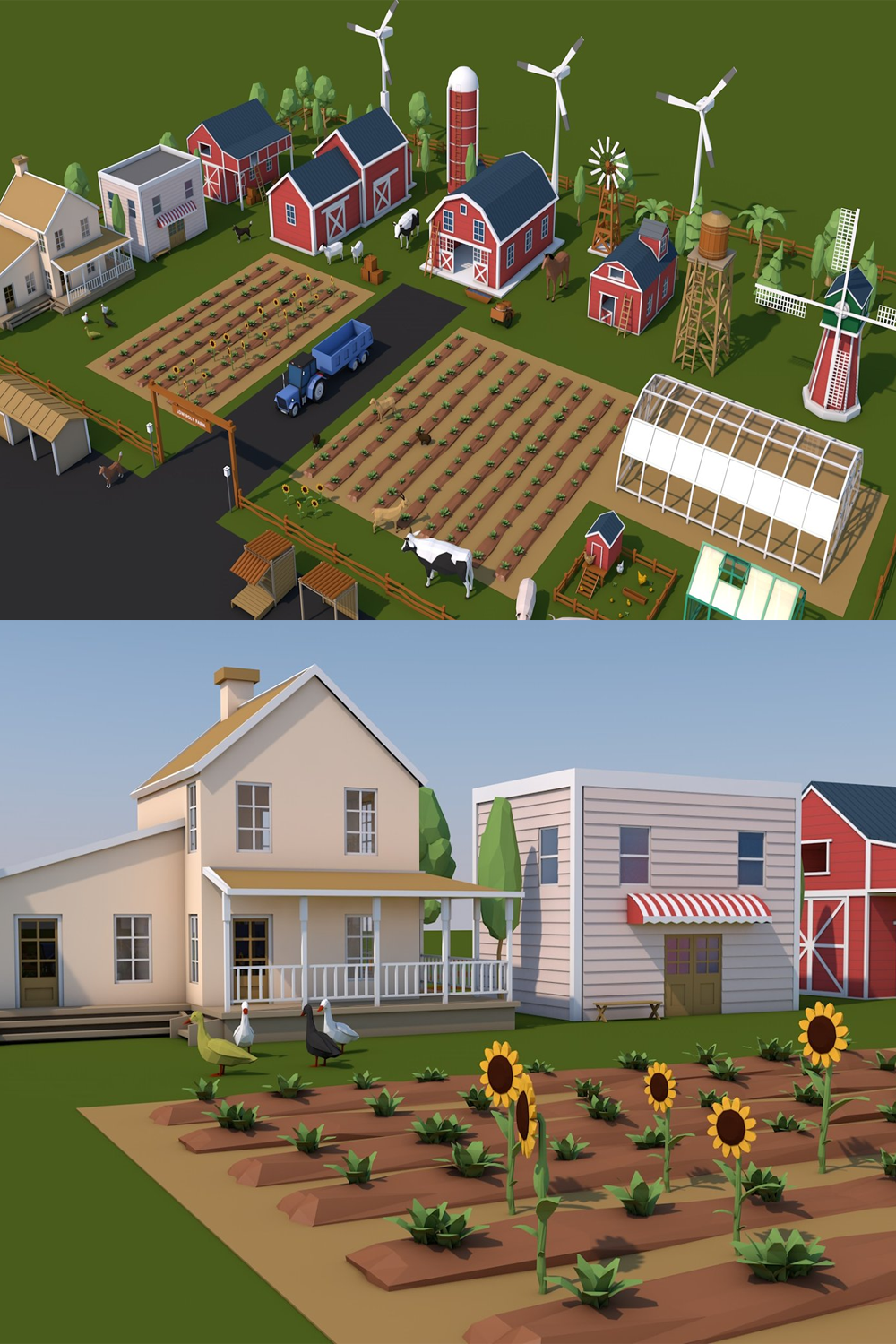 Illustrations low poly farm house and animals pack of pinterest.
