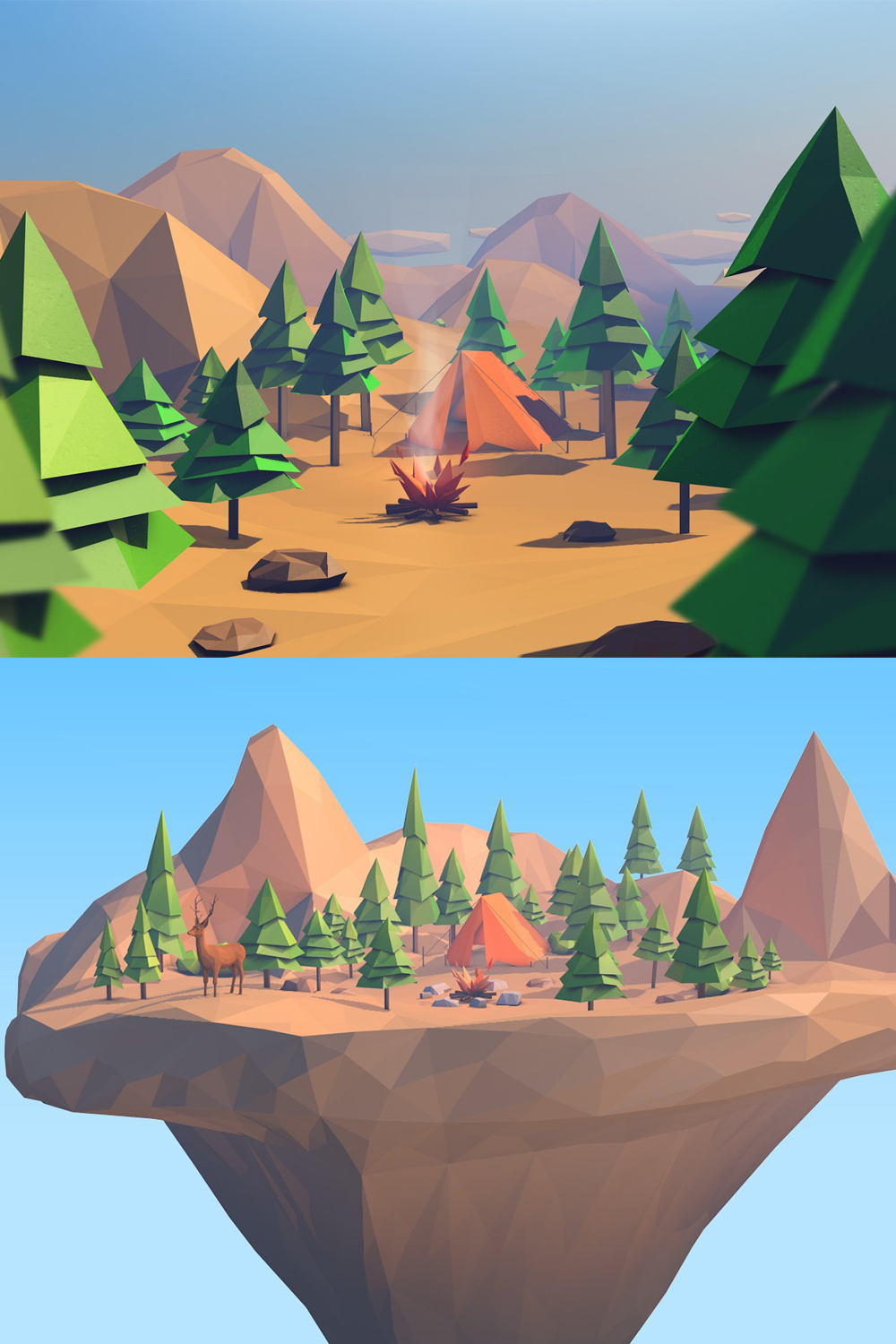 Illustrations low poly forest island of pinterest.