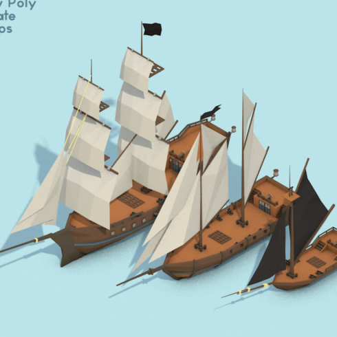 Images preview low poly pirate ships.