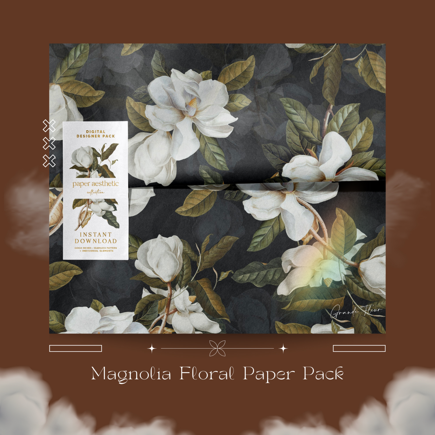 Preview magnolia floral paper pack.