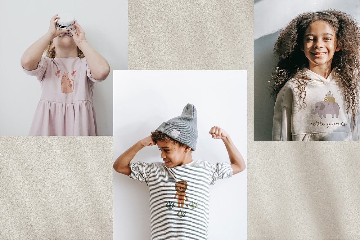 Images of prints on various children's clothes.