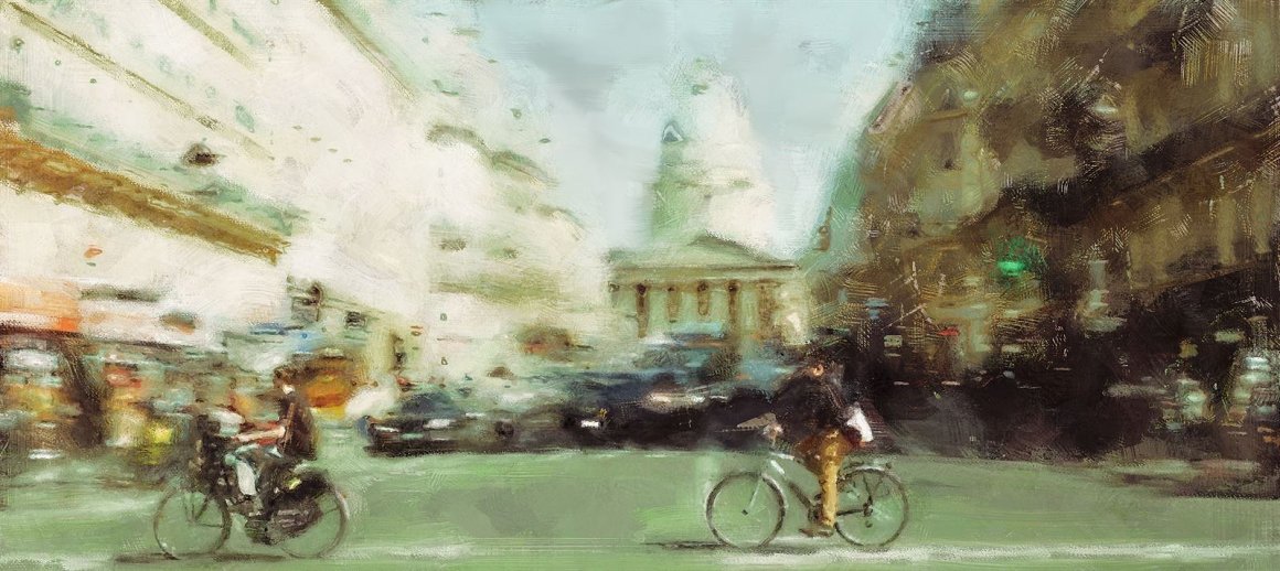 Central street and cyclist.