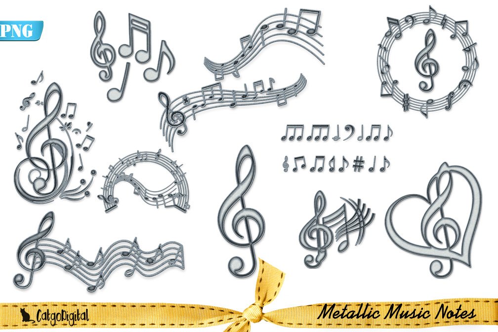 Images with metallic music notes.