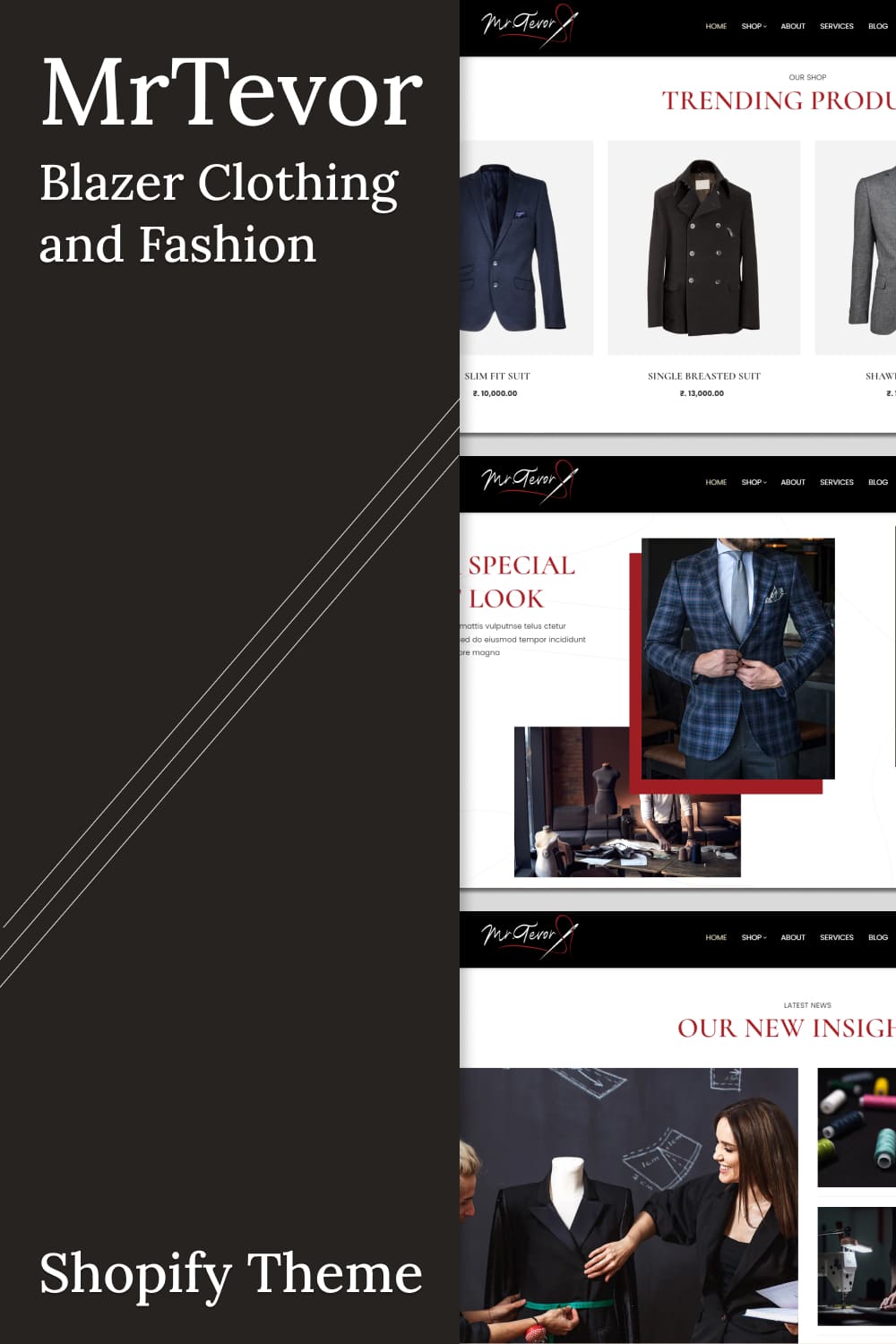 Special look of MrTevor blazer clothing and fashion shopify theme.