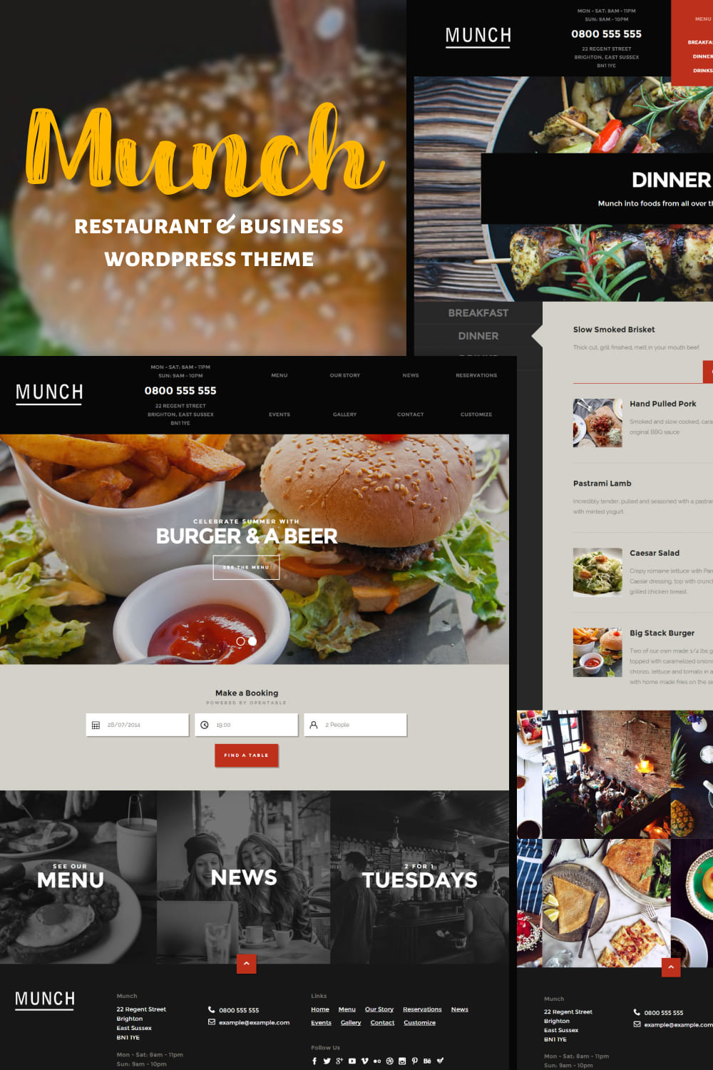 Menu and news of the Munch - Restaurant & Business WordPress Theme.