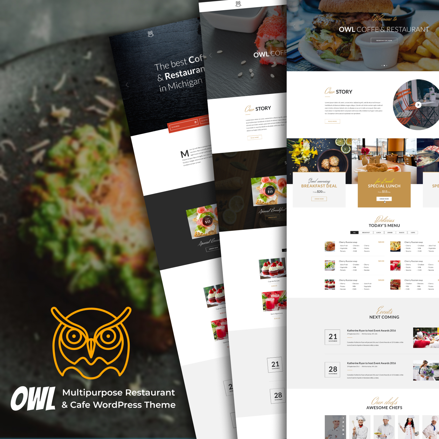 Images with owl multipurpose restaurant cafe wordpress theme.