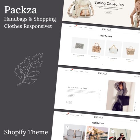 Slides of Packza handbags shopping clothes responsive shopify theme.