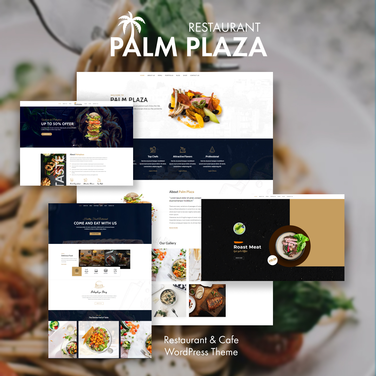 Preview palmplaza restaurant cafe wordpress theme.