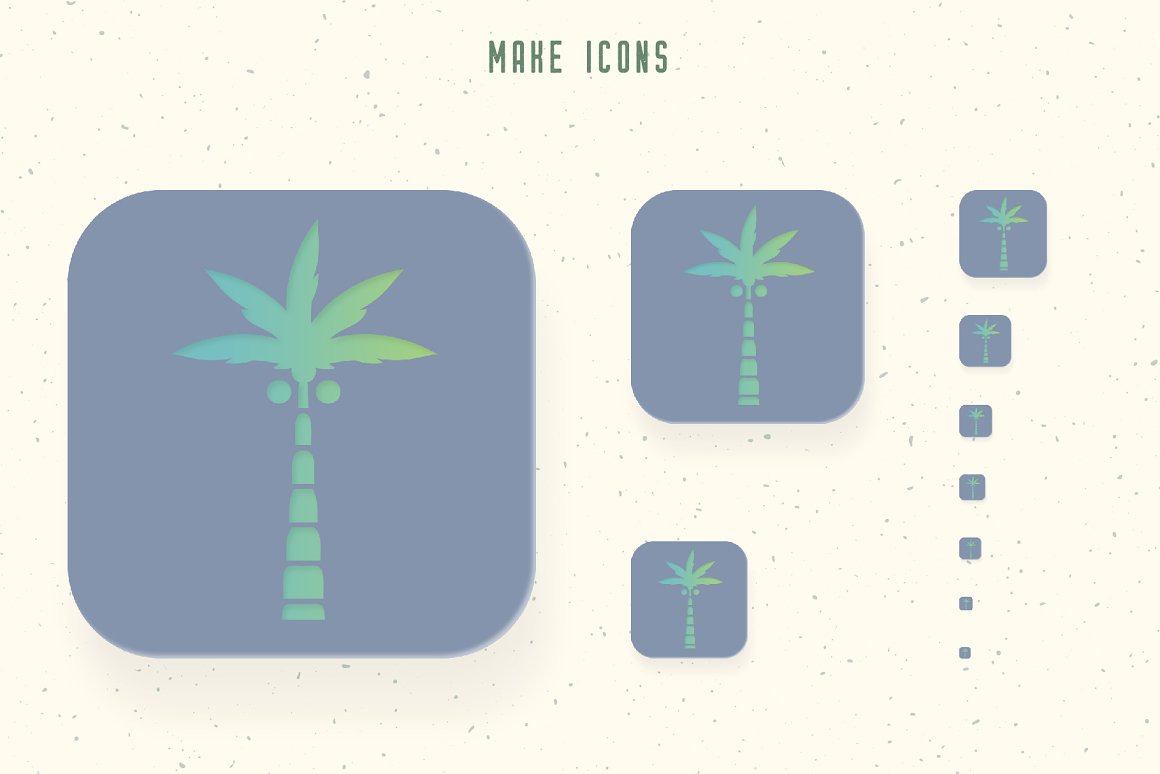 Icons with green palm tree.