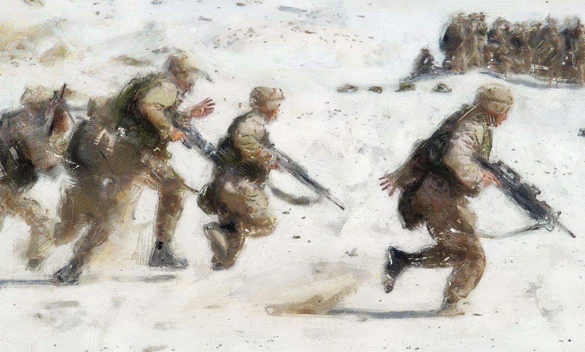 Soldiers running are depicted.