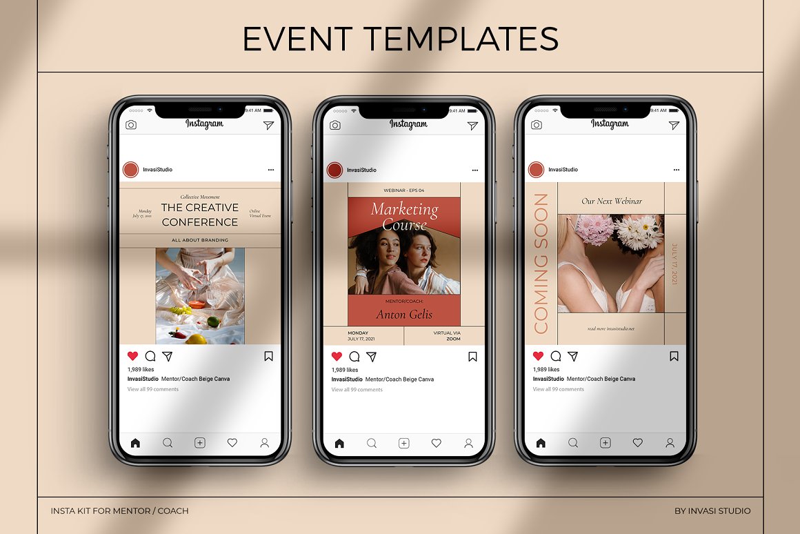 Great templates on smartphone screens.