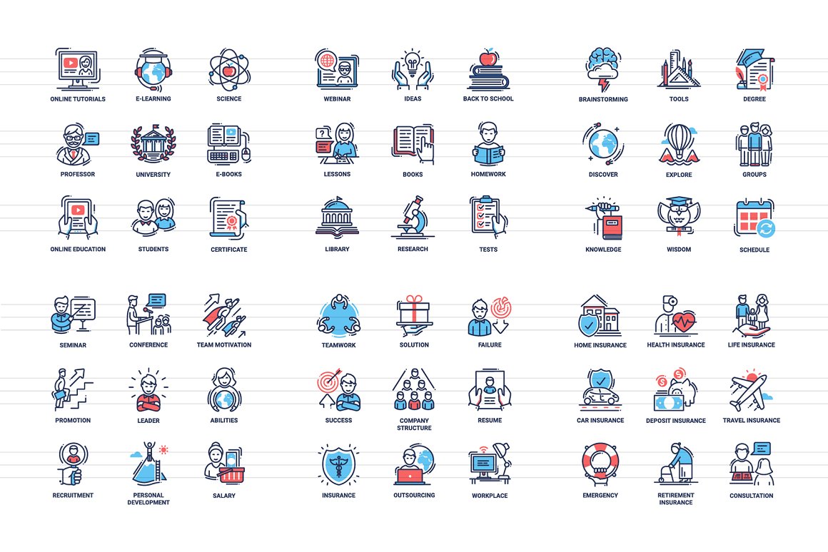 Beautiful icons for the topic of education.