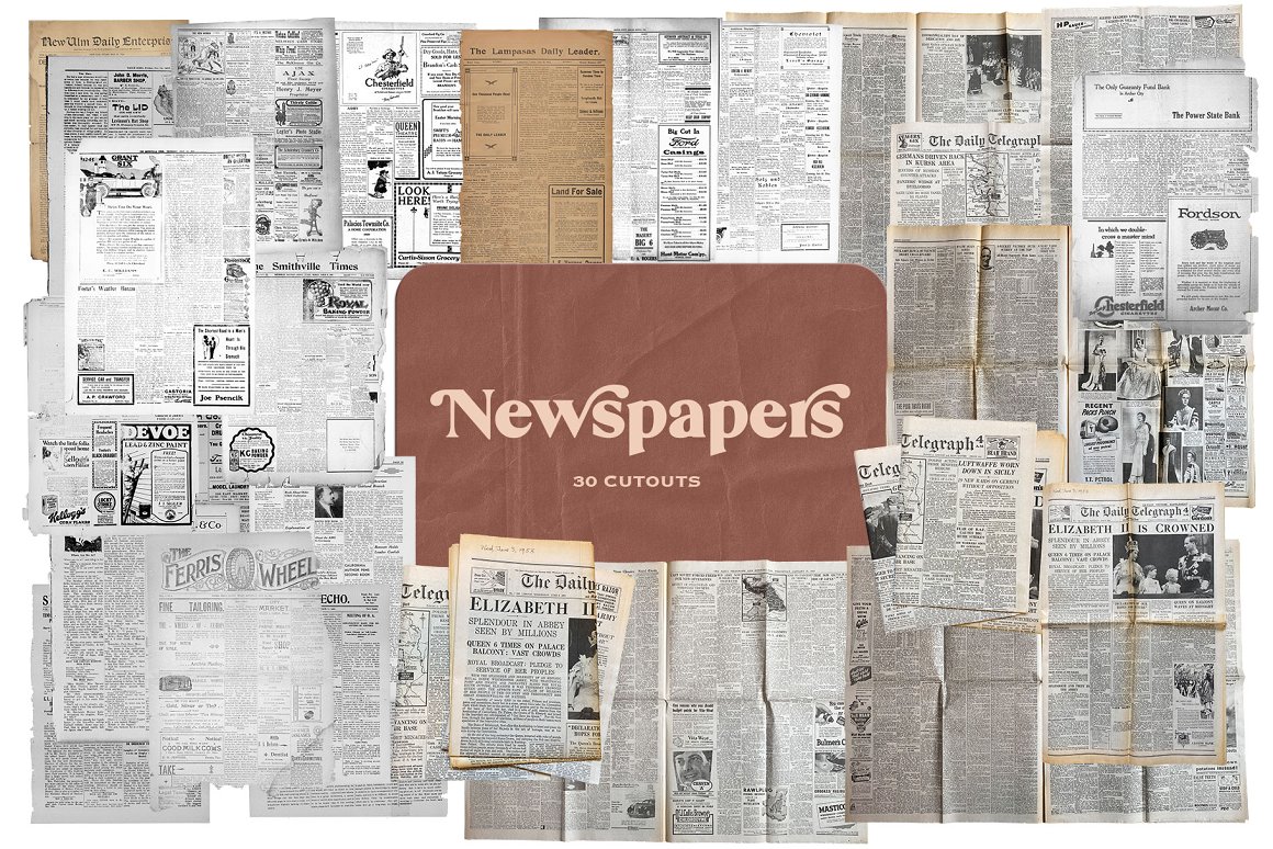 Collage of newspapers.
