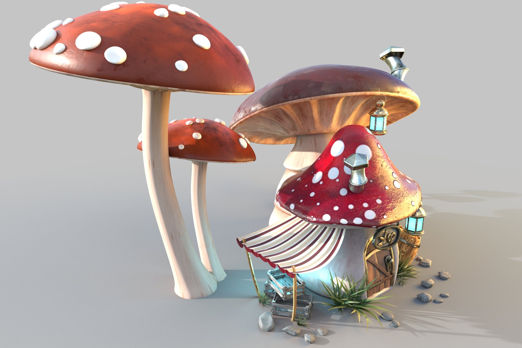 Colored caps of mushrooms and others.