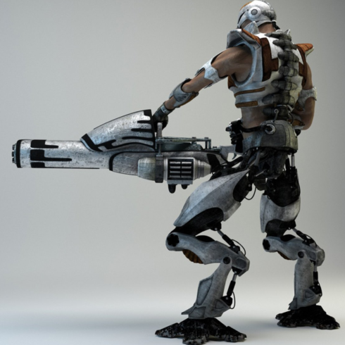 Images preview retro futuristic mechborg minigun.