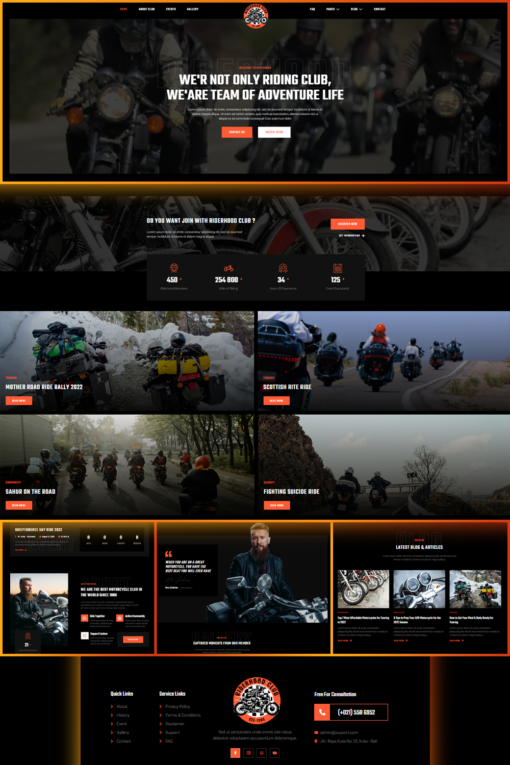 Illustrations riderhood motorcycle club elementor template kit of pinterest.