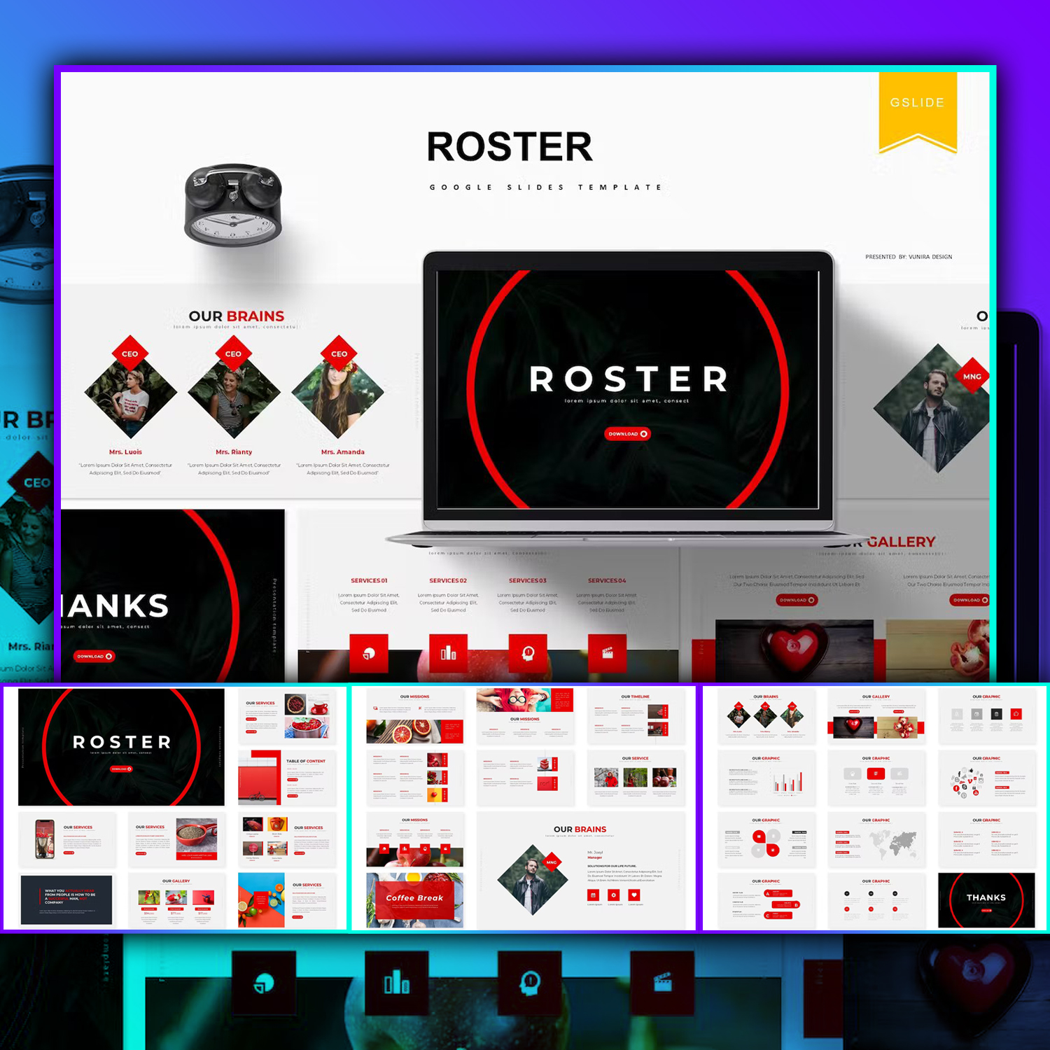 Images preview roster google slides template.