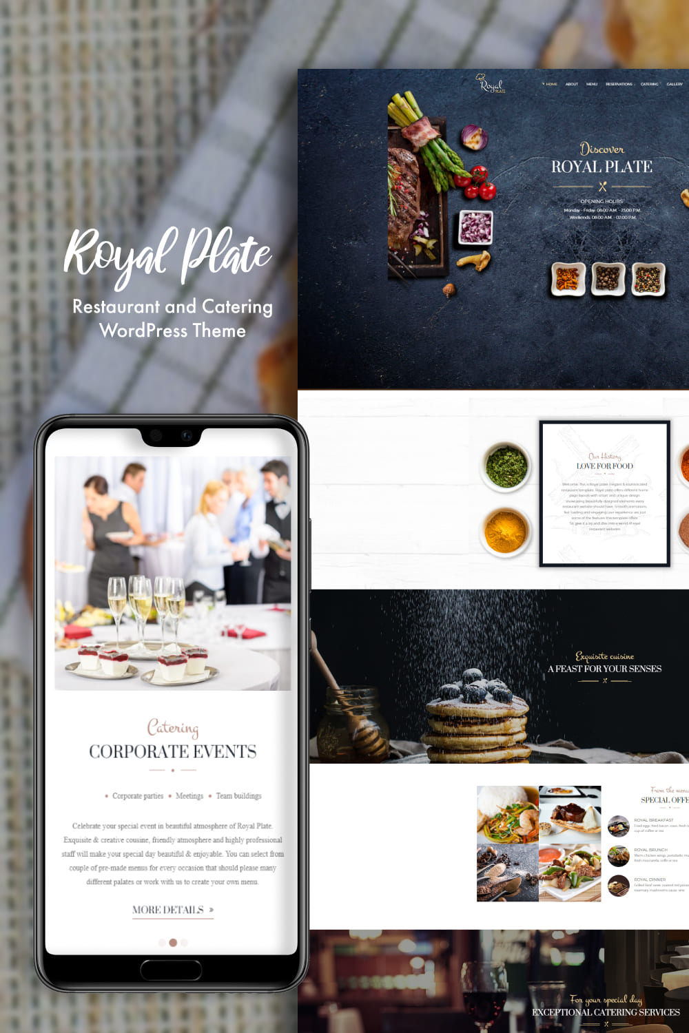Preview Royal Plate - Restaurant and Catering WordPress Theme on the mobile.
