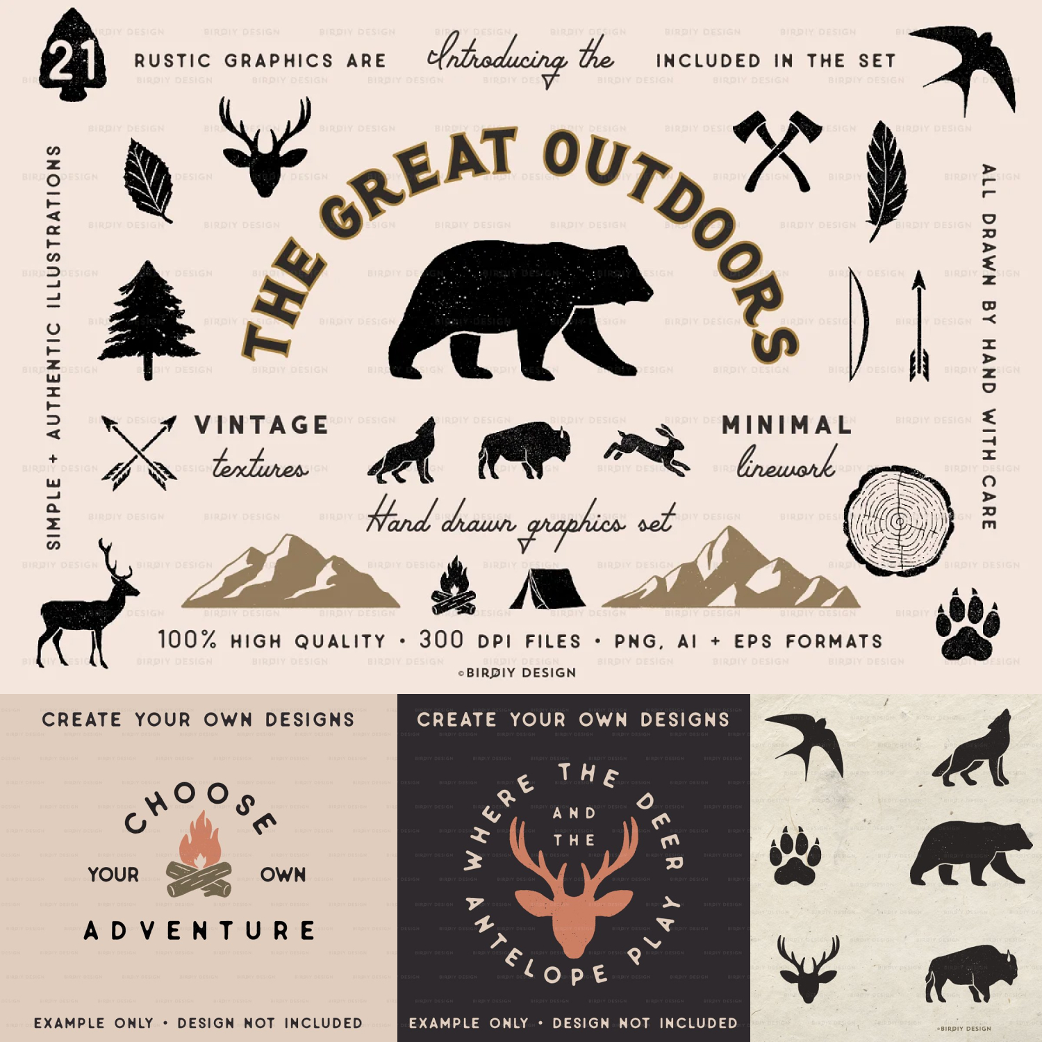Preview rustic nature icons illustrations.