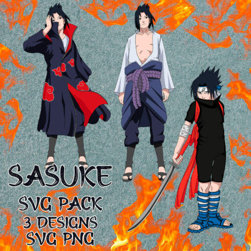 Three sasuke on the grey background.