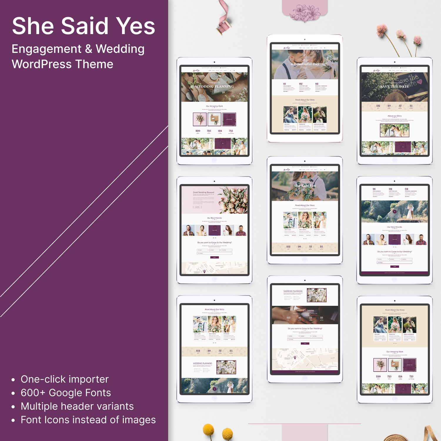 Images preview shesaidyes engagement wedding wordpress theme.