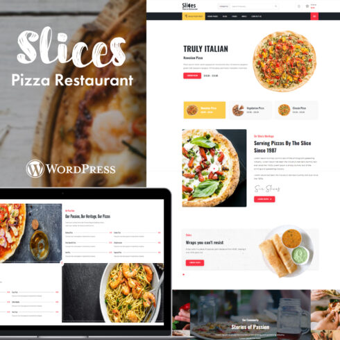 Images with slices pizza restaurant wordpress theme.