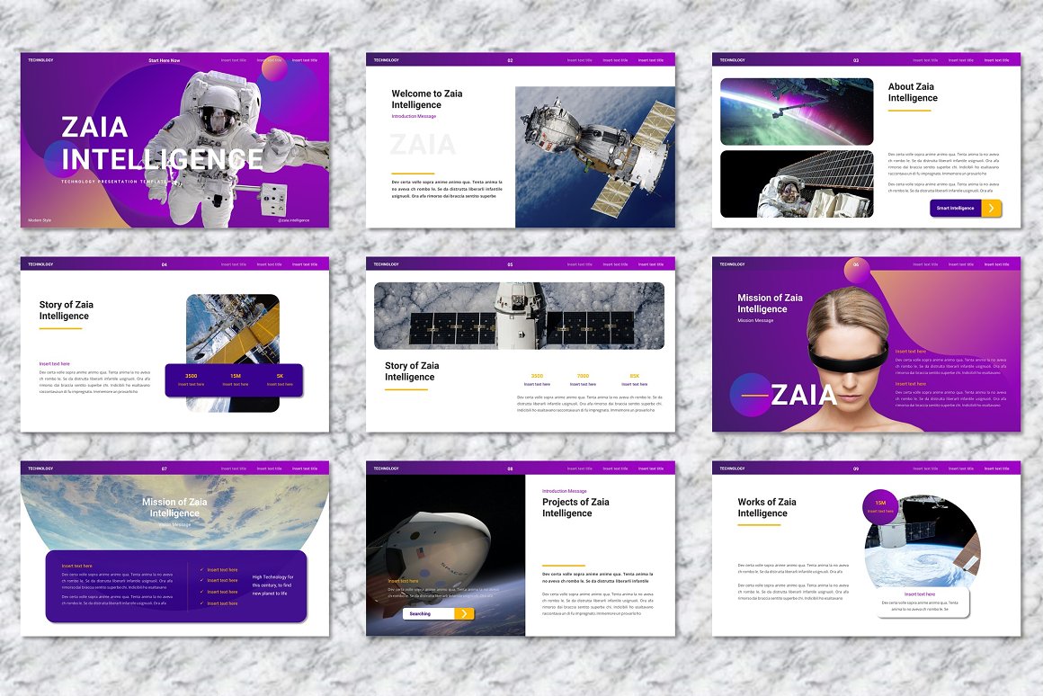 Gorgeous images on a gray background with a purple insert and a space theme.