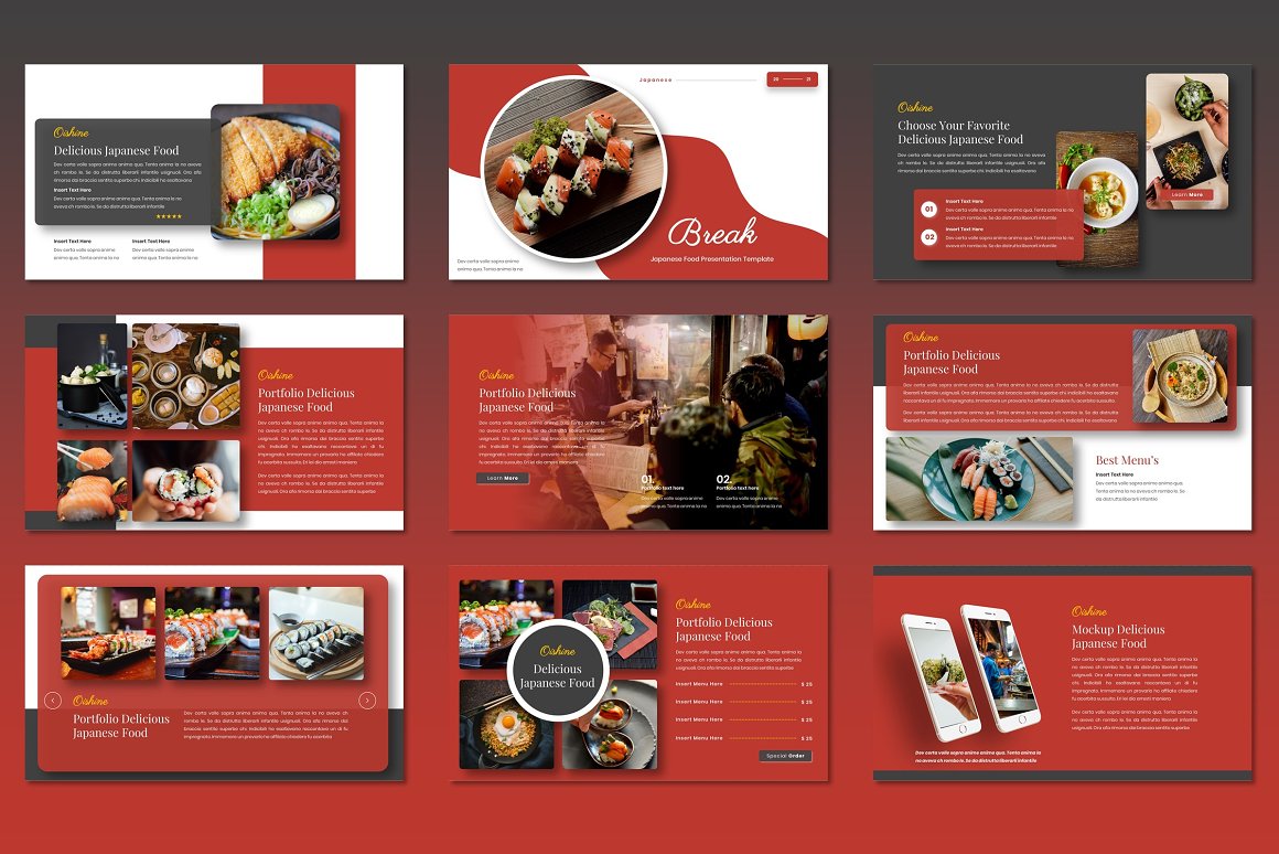 Picture of a presentation template in red tones.