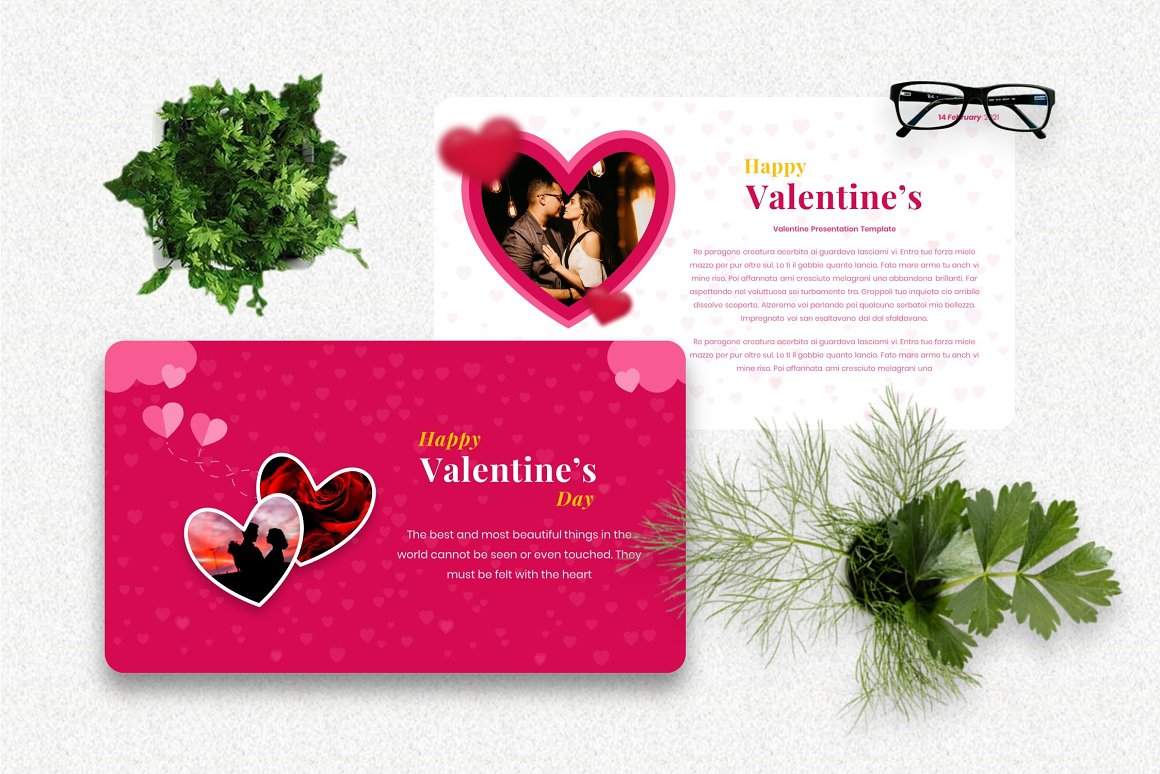 Hearts and Valentine's Day slide theme.