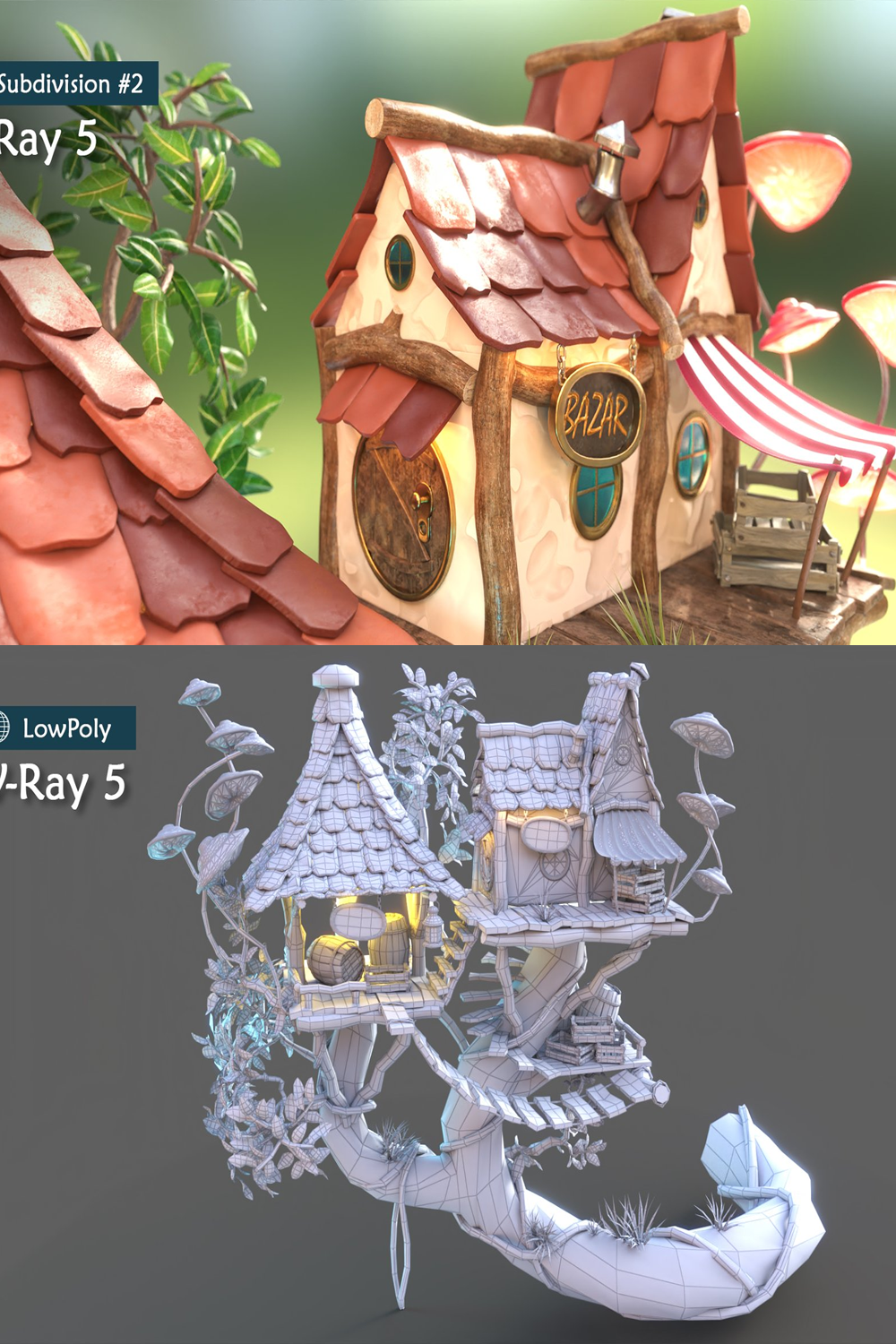 Illustrations subdivisionlowpoly fairy tree house of pinterest.