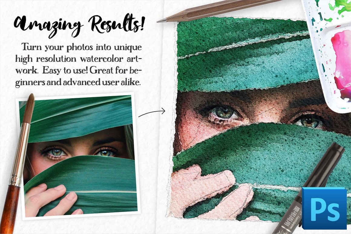 Beautiful images of a face covered in green.