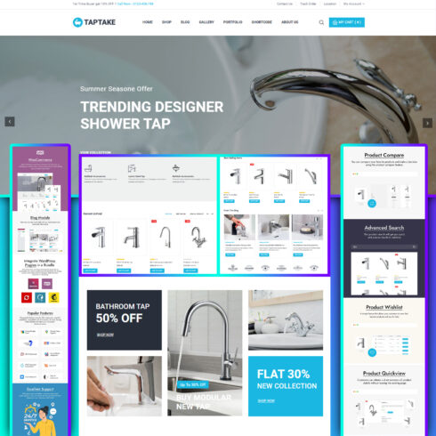 Images preview taptake bathroom and sanitary store woocommerce theme.