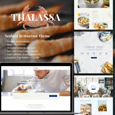 Thalassa - Seafood Restaurant Theme packs a fine assortment of elegant takeaway food, seafood company, reservation.