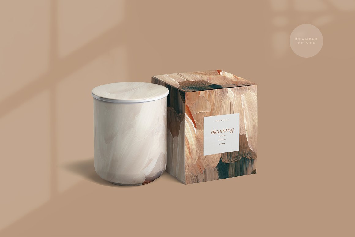 Images of textures on the cup and packaging.
