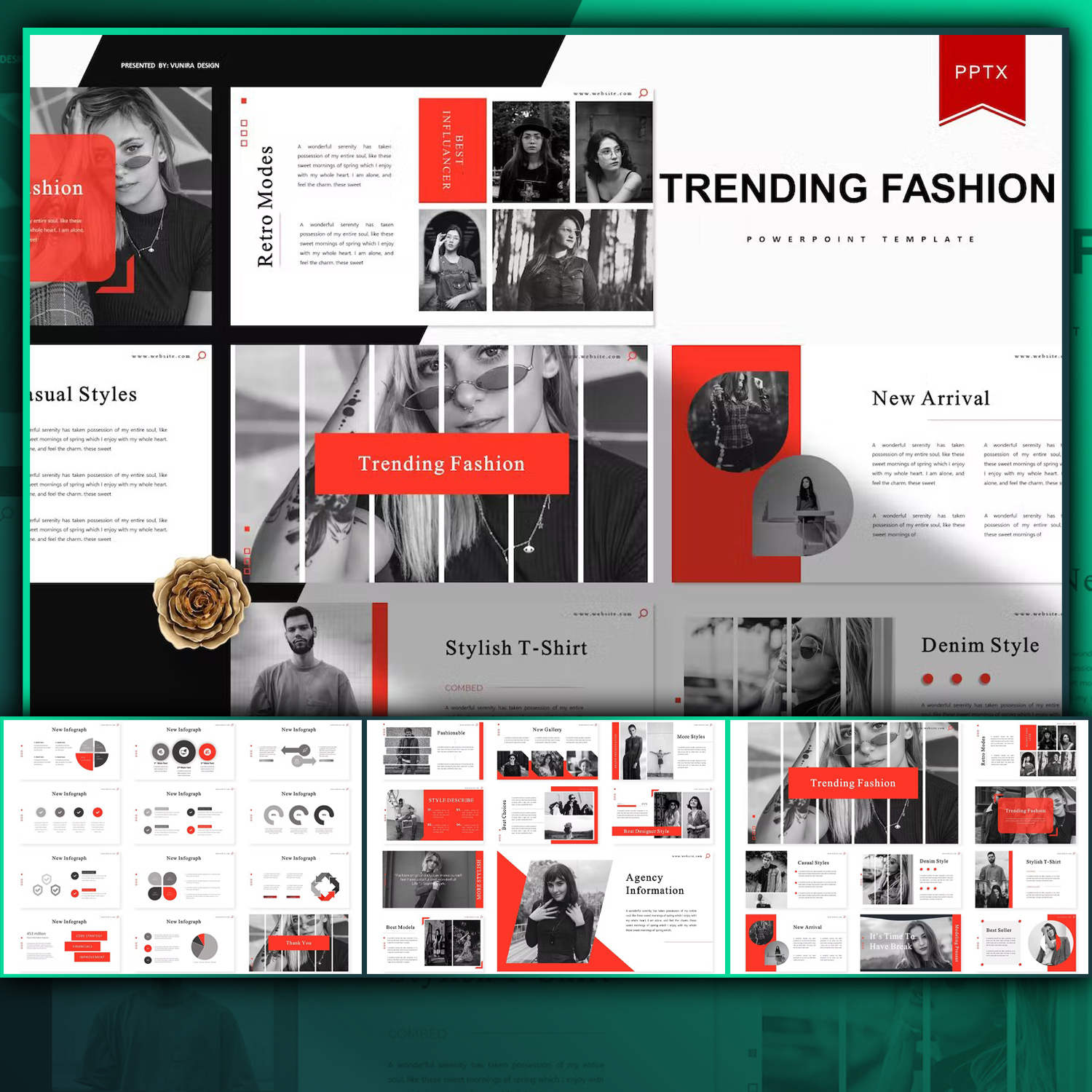 Illustrations trending fashion powerpoint template.