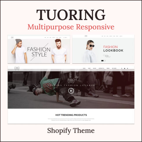 Preview images with tuoring responsive fashion tee clothing shopify theme.