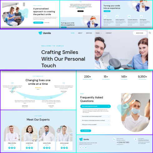 Images preview usmile dental clinic dentist elementor template kit.
