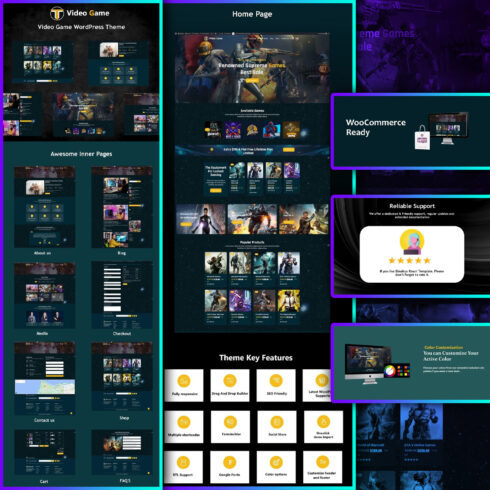 Images preview video game store and esports wordpress theme.