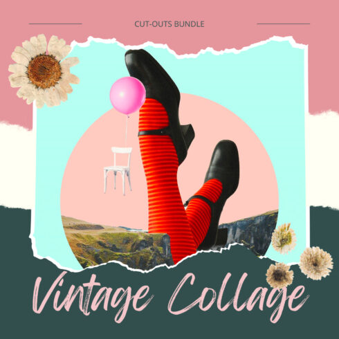 Preview images with vintage collage cut outs bundle.